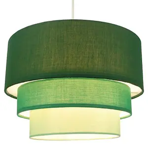 Contemporary Round Triple Tier Forest Green Cotton Fabric Pendant Light Shade