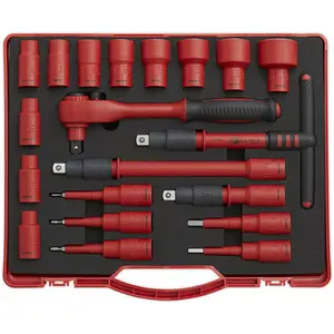 20pc VDE Insulated Socket & Ratchet Handle Set -1/2" Square Drive 6 Point Metric