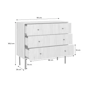 sweeek. 3-drawer chest with grooved wooden-effect Braga Natural 39x90x80.5 cm