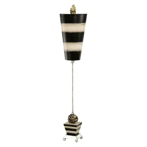 Table Lamp Silver Leaf Ball Feet Taupe & Black Striped Base & Shade LED E27 60W