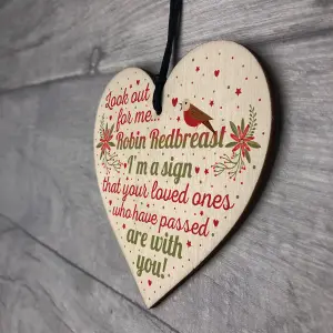 Red Ocean Robin Redbreast Mum Dad Nan Grandad Memorial Wooden Heart Plaque Grave Christmas Gift Sign