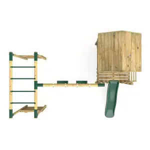 Rebo Orchard 4ft Wooden Children's Playhouse, Swings, Monkey Bars, Deck & 6ft Slide - Double Swing - Venus Green