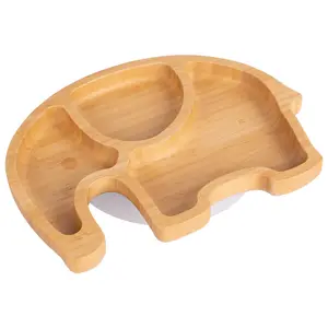 Tiny Dining - Children's Bamboo Suction Elephant Plate - White