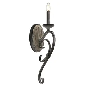 Wall Light Gently Curved Metalwork Weathered Zinc & Grey Wood Veneer LED E14 60W