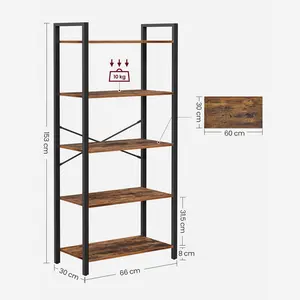 Lakesha Etagere Bookcase Rustic Brown/Black / 153cm H x 66cm W x 30cm D