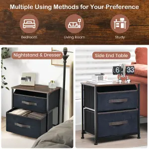 Costway 2-Drawer Nightstand Chest of Drawers Side Table w/ 2 Removable Fabric Bins