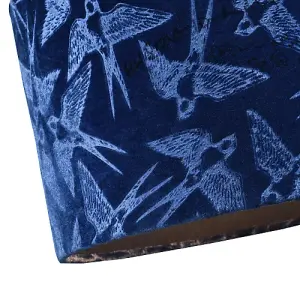 Bird Decorated Navy Midnight Blue Velvet Fabric Lamp Shade with Inner Lining