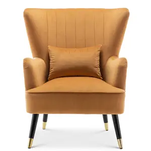 Velvet Gold Camila Accent Wingback Chair with Footstool