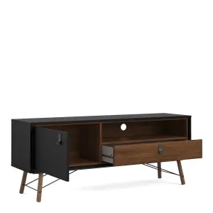 Ry TV-unit 1 door + 1 drawer in Matt Black Walnut