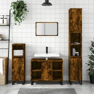 Berkfield Bathroom Cabinet Smoked Oak 80x33x60 cm Engineered Wood