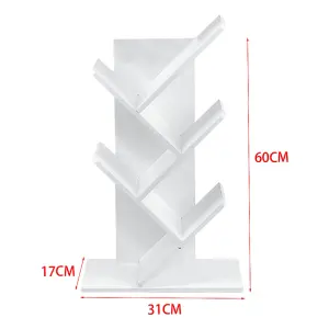 5 Tier White Standing Bookshelves Tree Design Desktop Bookcase Display Rack 31x 60cm