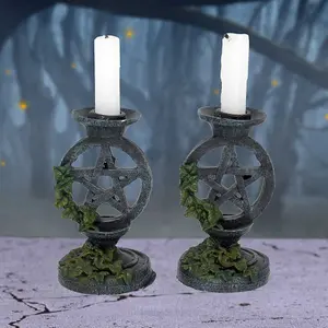 Pair of Aged Ivy Pentagram Candlestick Holders - Nemesis Now