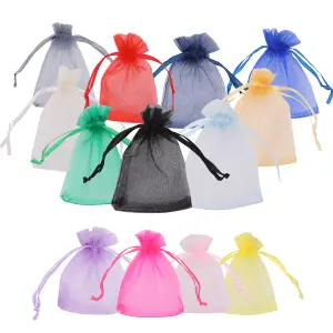 Neel Blue Pack of 100 Organza Bags, 7cm x 9cm Gift Bags Sheer Drawstring Pouches, Multi