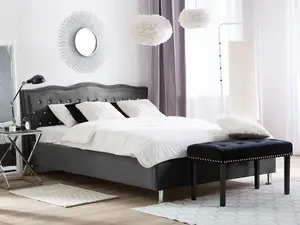 Velvet EU King Size Ottoman Bed Dark Grey METZ