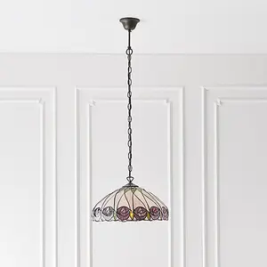 Luminosa Hutchinson 1 Light Medium Ceiling Pendant Dark Bronze, Tiffany glass, E27