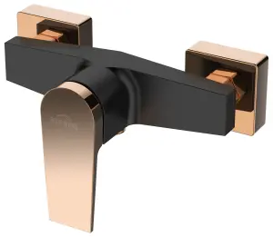 Invena Black/Rose Gold Brass Bathroom Shower Faucet Single Lever Wall Mounted Mixer Tap