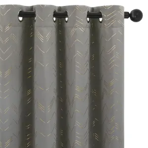 Deconovo Foil Printed Thermal Curtains 55 x 54 Inch Light Grey 2 Panels Super Soft Ring Top Blackout Curtains for Bedroom