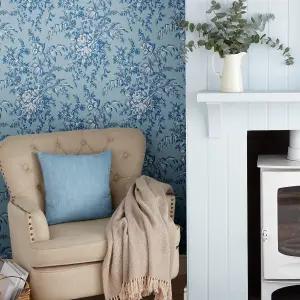 Laura Ashley Picardie Blue Sky Floral Smooth Wallpaper Sample