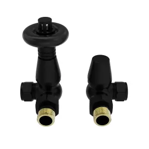 Right Radiators Traditional Thermostatic TRV & Lockshield Corner Radiator Valves Black 1/2"x15mm Set