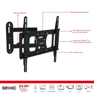 Duronic TVB109S Full Range TV Bracket, Swivel and Tilt Wall Mount with VESA 400x400 for Flat Screen Television 23-55"