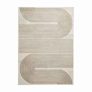 Grey Gold Abstract Striped Modern Easy to clean Rug for Dining Room-120cm X 170cm