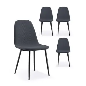 VonHaus Dining Chairs Set of 4, Charcoal Blue Kitchen Chairs with Black Metal Legs, Cord Effect Chairs for Dining