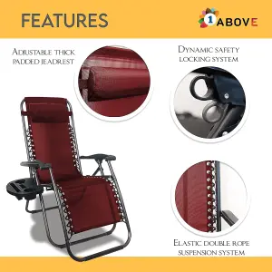 1ABOVE Set of 2 Folding Reclining Chairs Heavy Duty Textoline Zero Gravity Chairs Garden Outdoor Patio Sun Loungers Maroon