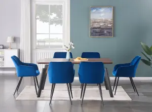 Camden Cosmo Brown LUX Dining Set with 6 Royal Blue Velvet Chairs