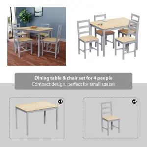 Vida Designs Yorkshire 4 Seater Dining Set, Grey & Pine