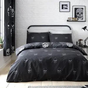 Catherine Lansfield Bedding Skulls Reversible Duvet Cover Set with Pillowcase Grey