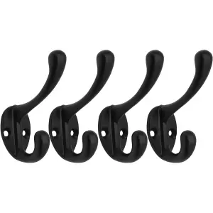 EAI Black Coat Hook Robe Hook Petite Traditional Pattern -  Pack of 4 - Matt Black