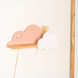 ValueLights Kids Pink and White Dinosaur Design Plug in Wall Light with Shelf and Pull Cord Switch - Including Bulb