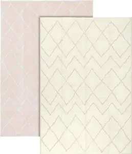 Large Garden Outdoor Rug For Patio, Pink & Cream Chevron Waterproof Garden Rug 160 x 230cm