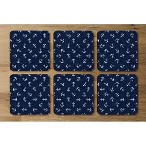 Square 6 Piece Coaster Set (Set of 6) Dark Purple/White