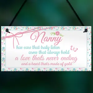 Red Ocean Nanny Heart Of Gold Birthday Gift Sign Chic Cute Nan Nanny Grandmother Special Keepsake