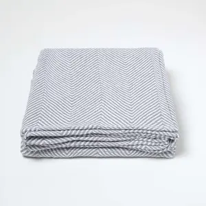 Homescapes Cotton Halden Chevron Grey Throw, 225 x 255 cm