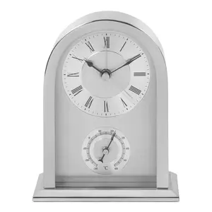 Roman Numeral Metal Quartz Movement / Crystal Alarm Tabletop Clock Silver