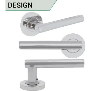 EAI - Chrome Door Handles Round T-Bar Lever On Round Rose Olvera Range - Polished Chrome