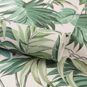 Grandeco Green Palm Leaves Embossed Wallpaper