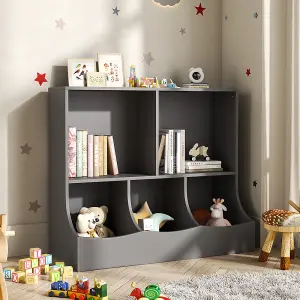 Grey 2 Tier Kids Toy Storage Boxes Open Style Child Toy Organizer Cabinet