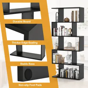 Costway 5-tier Bookcase Anti-Toppling S-Shaped Bookshelf Wooden Storage Display Rack