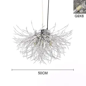 Modern Chrome 6 Lights Sputnik Dandelion Crystal Flush Mount Ceiling Lights Chandelier Lamp 50cm