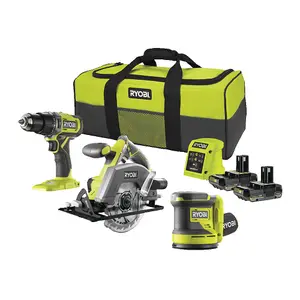 Ryobi 18V ONE+™ Cordless Combi Drill, Circular Saw & Random Orbital Sander Starter Kit (2 x 2.0Ah)