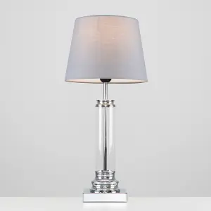 ValueLights Knowles Modern Clear Glass Column Design Touch Table Lamp with Grey Shade