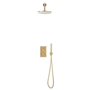 Apres Brushed Brass Round Handle, Built-in Shower Valve Handset & Wall Mounted Head