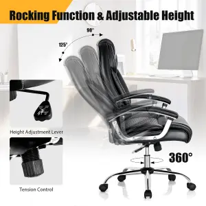 Costway High-back Executive Chair PVC Leather Upholstered Home Office Chair Padded Back