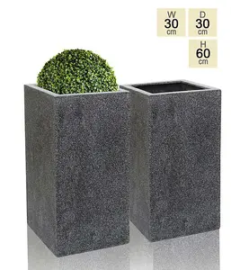 Primrose Set of 2 Poly-Terrazzo Black Tall Cube Outdoor Planters 79cm