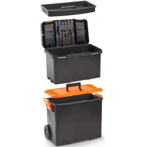 VonHaus Tool Box on Wheels with Stackable Boxes for Easy Organisation, Secure Rolling Tool Box with Lockable Cover, Removable Tray