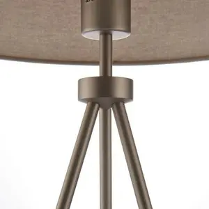 Modern Tripod Table Lamp Nickel & Grey Shade Slim Metal Leg Bedside Desk Light