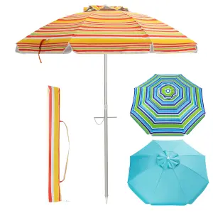 Costway 2M Patio Beach Umbrella Portable Sunshade Umbrella UPF 50+ with Sand Anchor